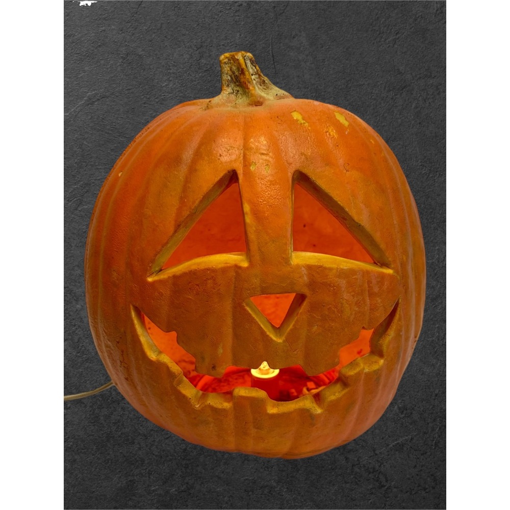 Trendmasters Pumpkin Jack-O-Lantern 1993 Orange Vintage Foam Blow Mold 9in Works